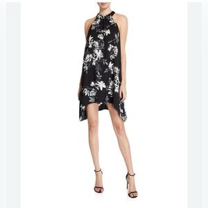 BCBGMaxAzria Black and White Halter Asymmetrical Dress - Small